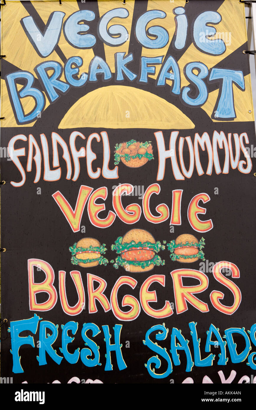 Interesting typography writting advertising fast food veggie food at the Wickerman Music Festival Dundrennan Scotland UK Stock Photo
