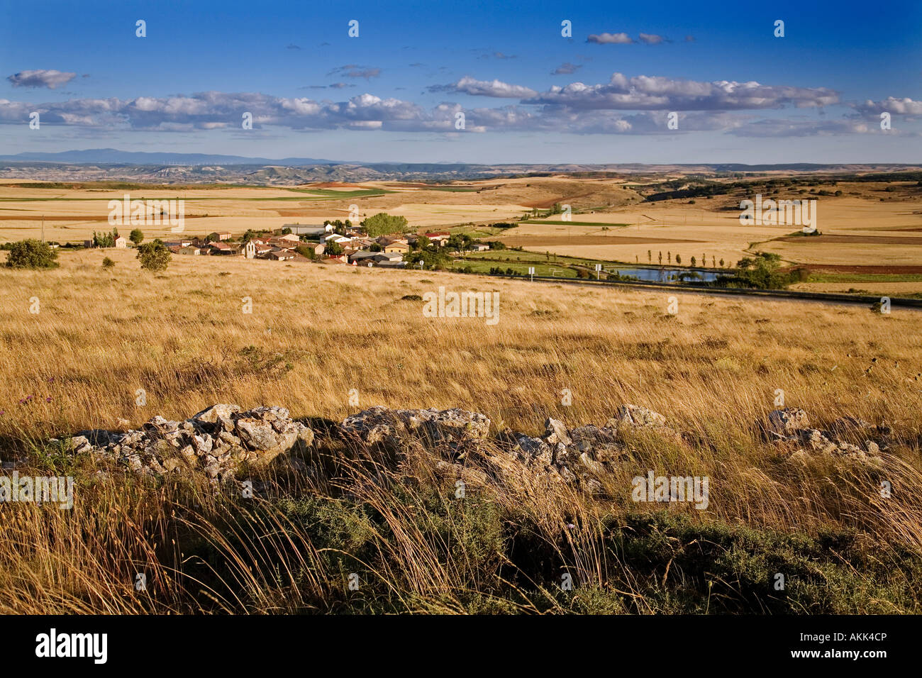 landscape of the paramo de masa and the town of cernegula in lences burgos castilla leon spain Stock Photo