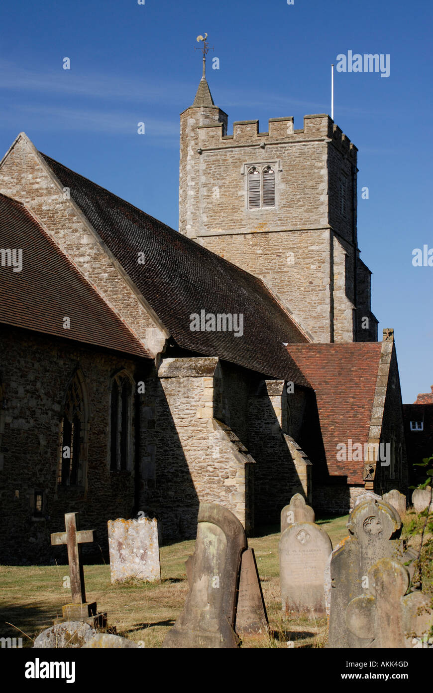 The oldest parts of All Saints Church date from 1100 This is a view of the north side and tower Staplehurst Stock Photo