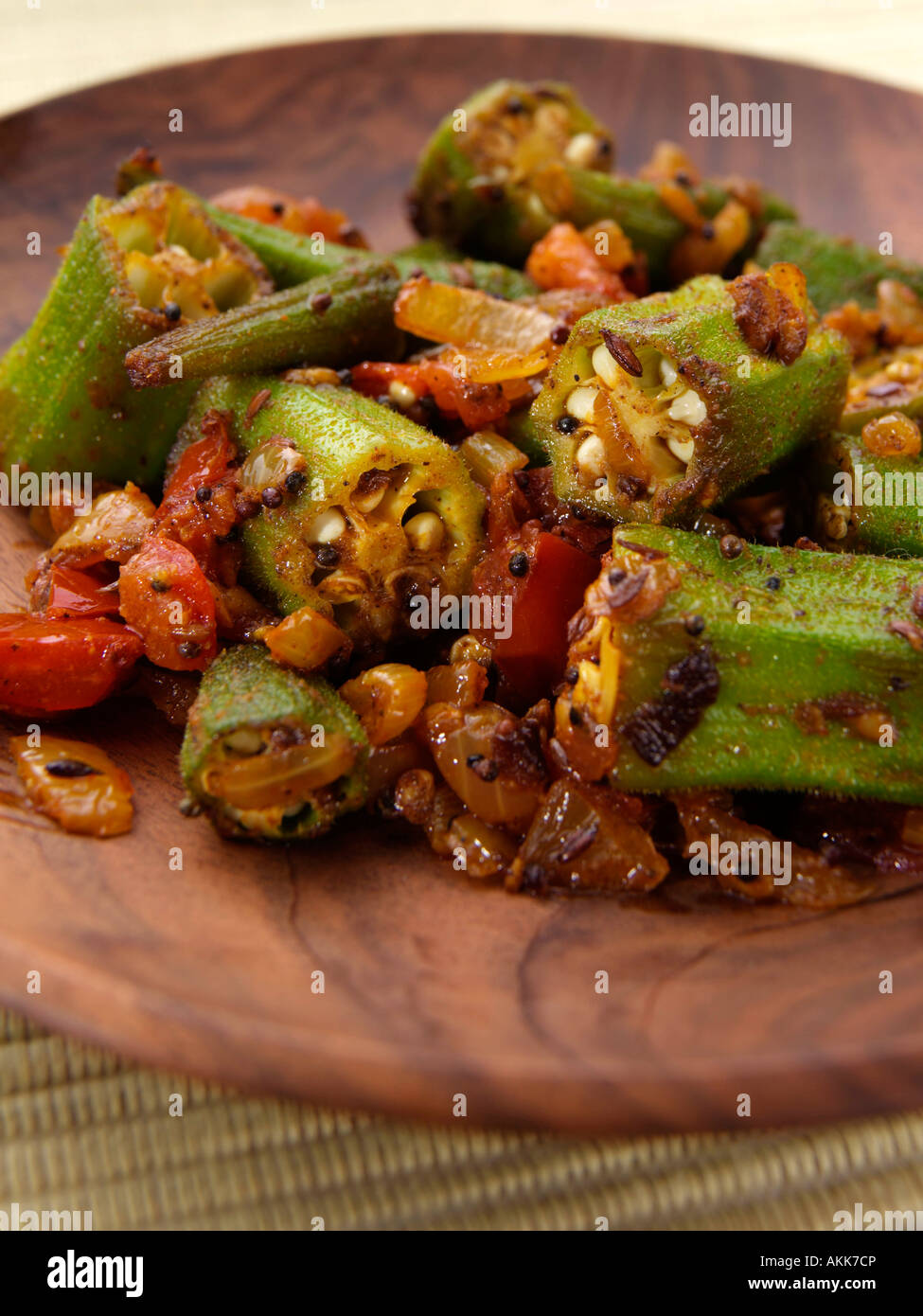 A dish of Indian bhindi masala spicy okra vegetarian editorial food