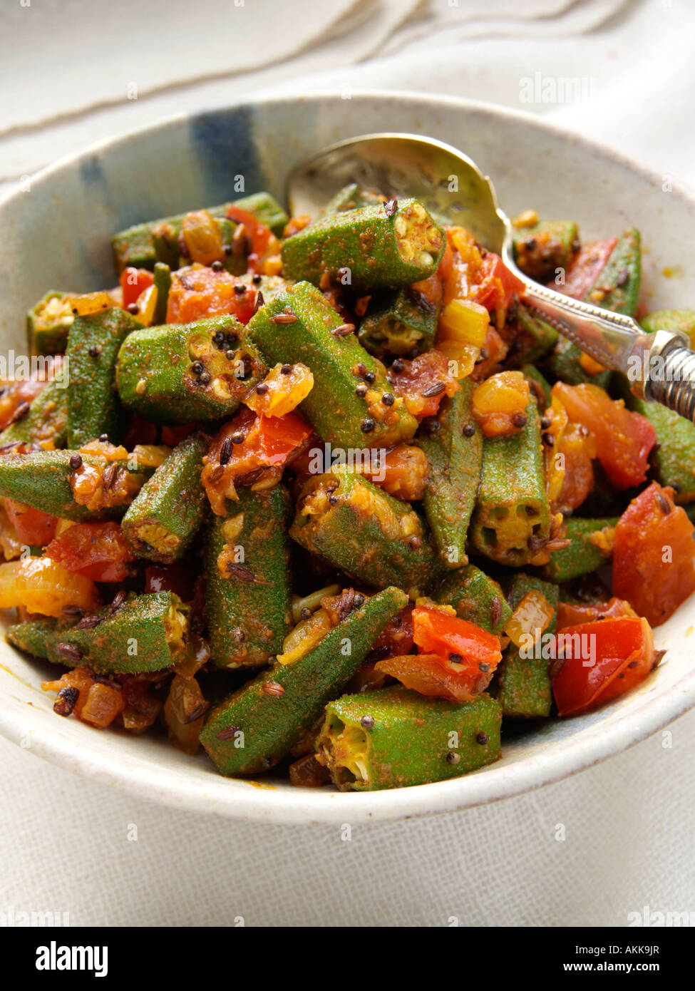 A dish of Indian bhindi masala spicy okra vegetarian editorial food