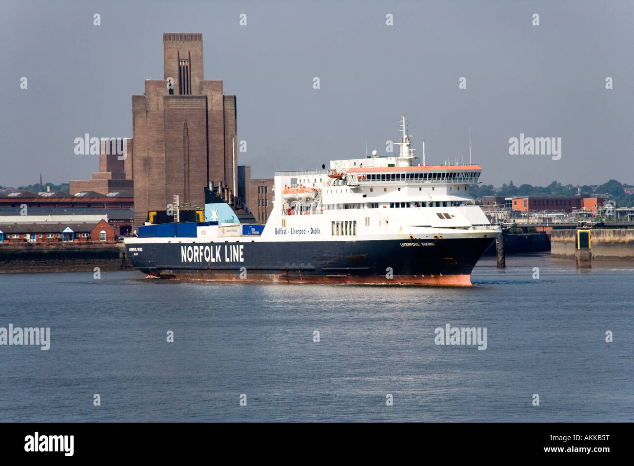 Belfast and Dublin ferry leaving Birkenhead on the Mersey river From