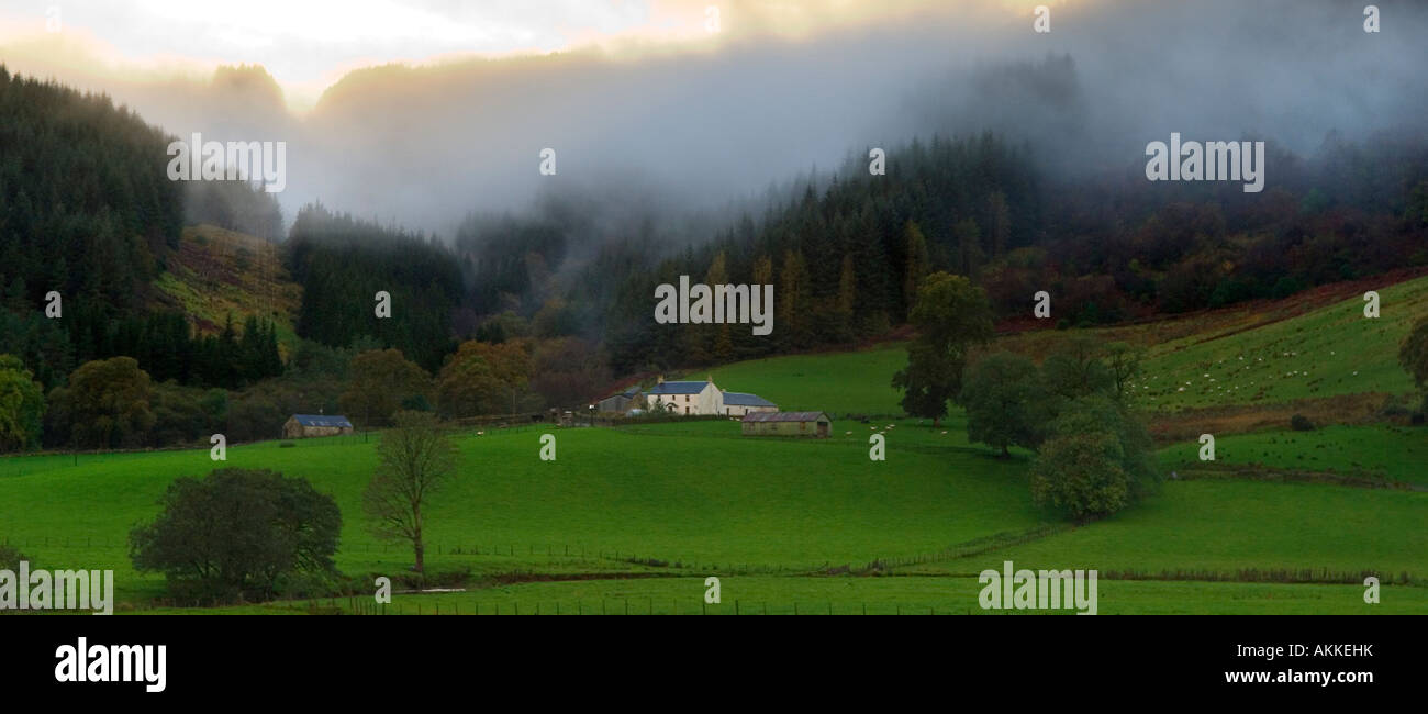 Scottish farmhouse near Glen Lean on the Cowal Peninsula, clearing mist