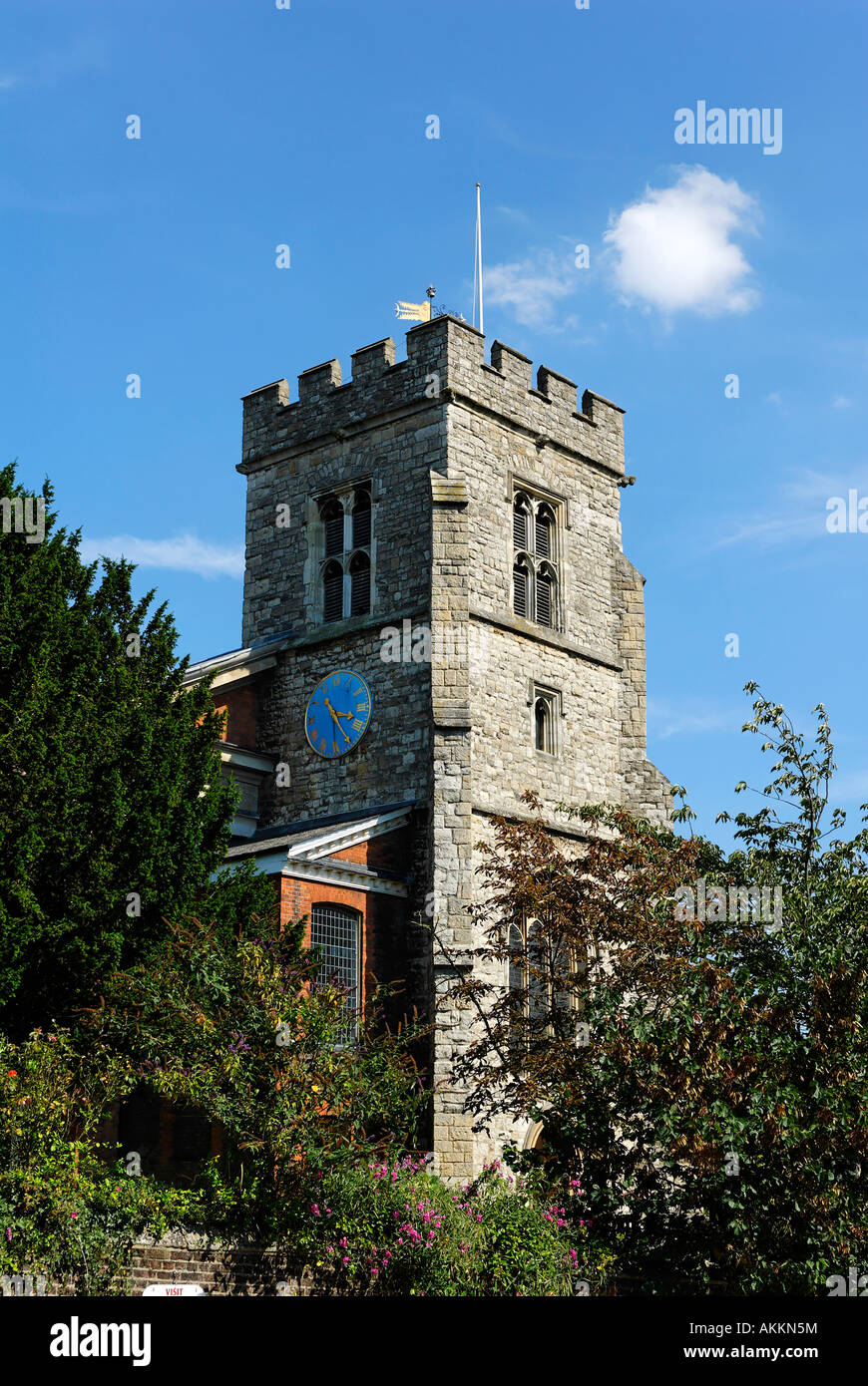 The clock tower of St Mary's Parish church, Twickenham Stock Photo
