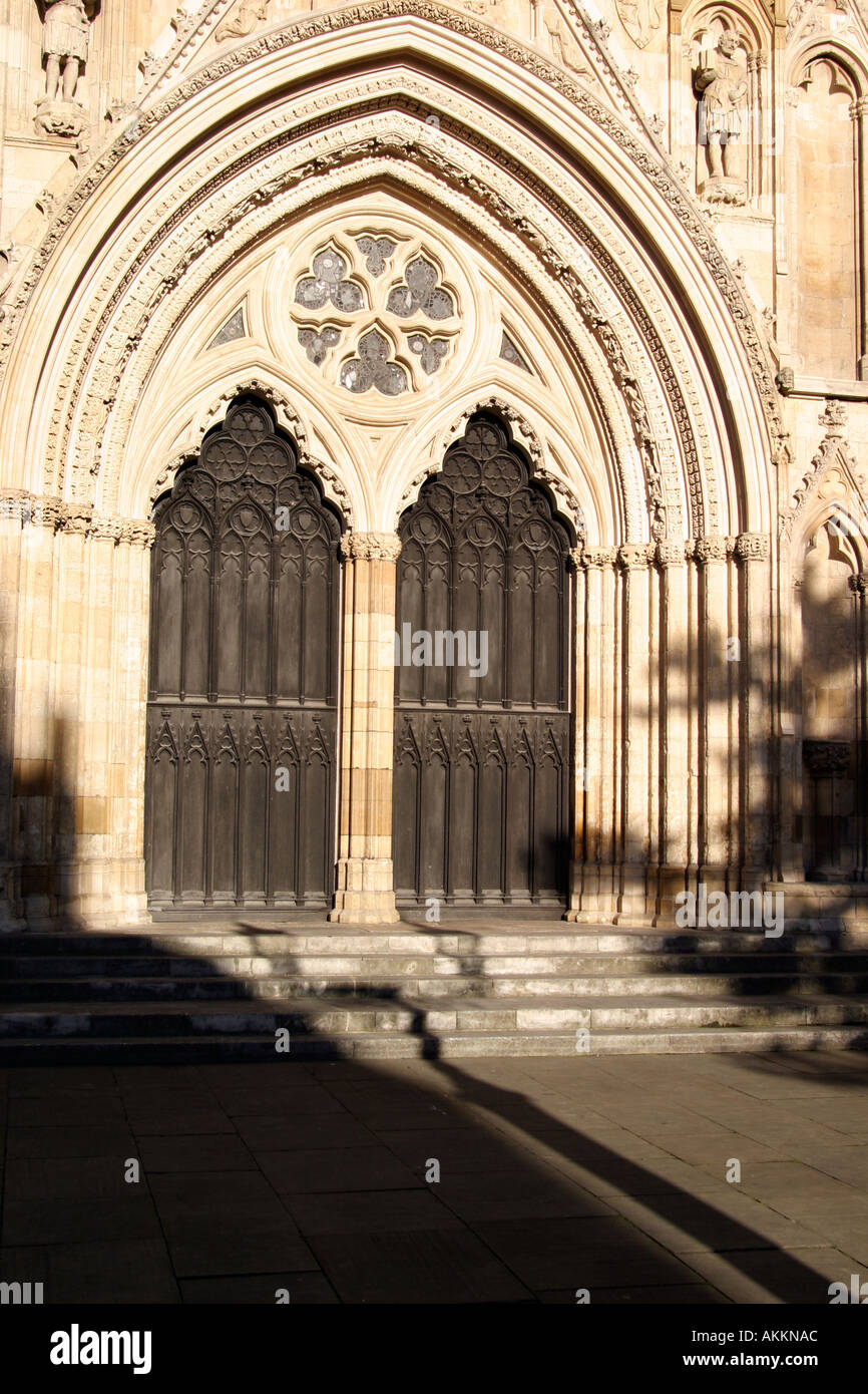 wooden doors and shadows West End face York Minster York Yorkshire