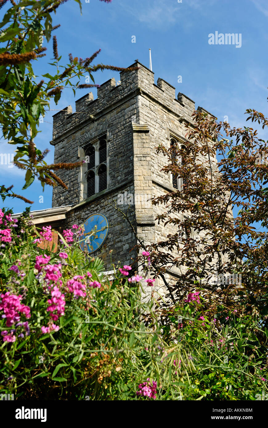 The clock tower of St Mary's Parish hurch, Twickenham Stock Photo