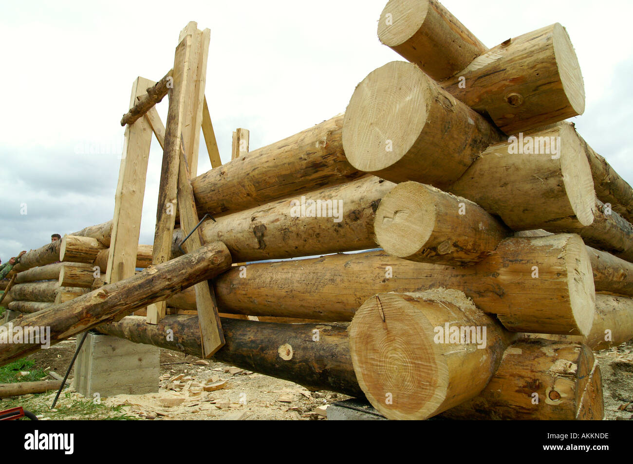 Construction site of traditional Slovak log house cabin Stock Photo - Alamy