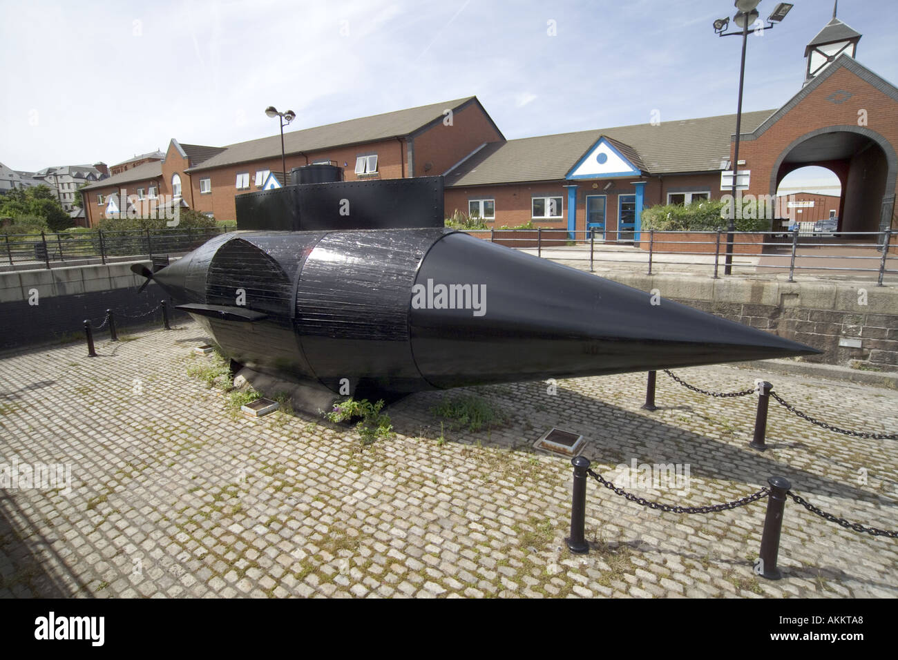 First Submarine Resurgam at River Mersey Ferry terminal Woodside Birkenhead Stock Photo