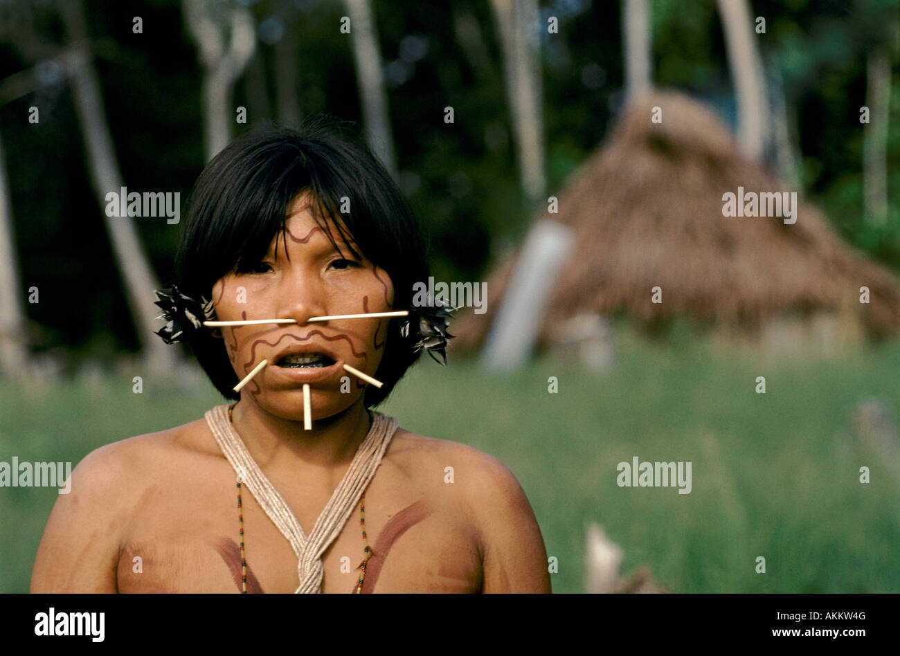 Yanomami indian woman, Venezuela Stock Photo
