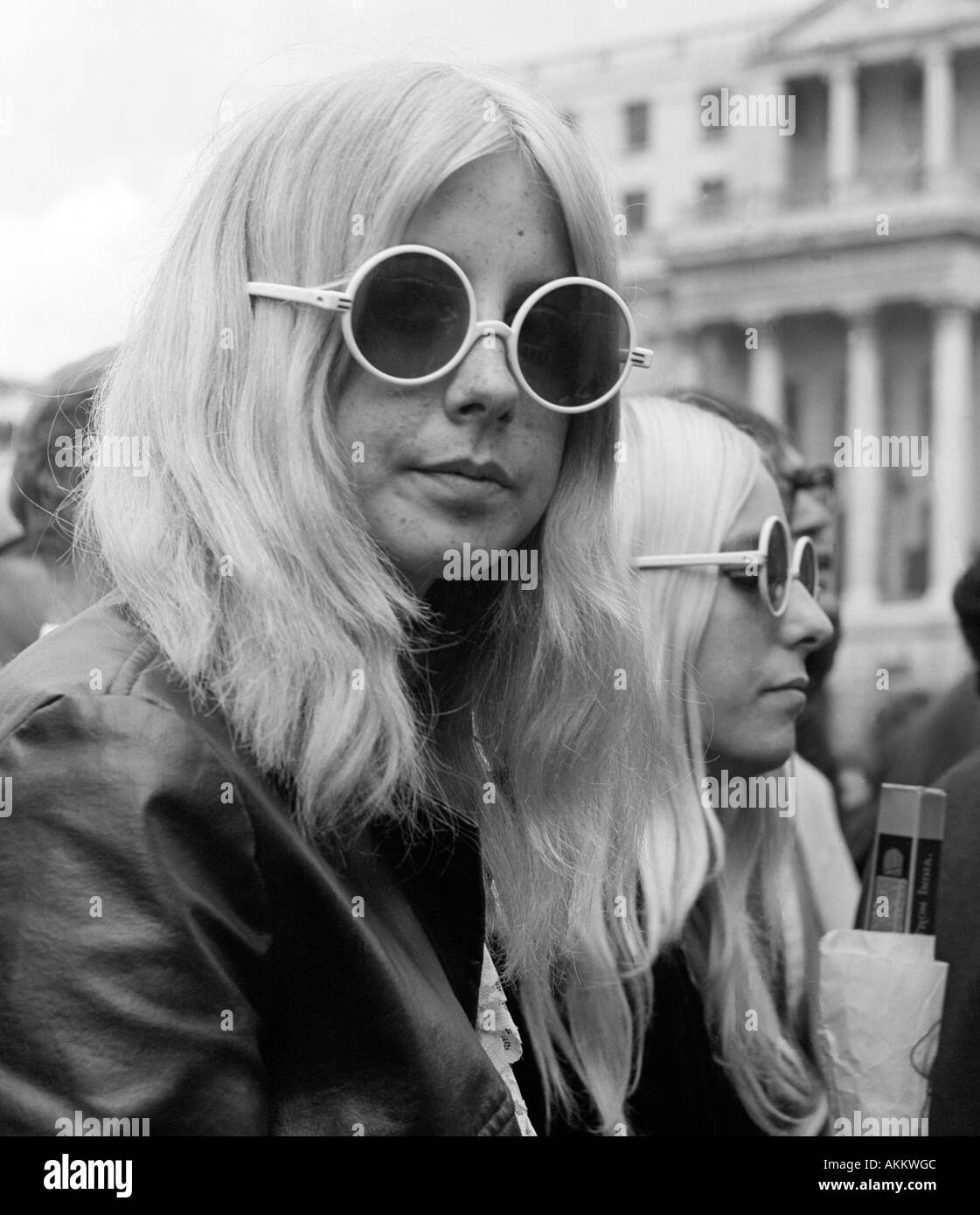 Two young girls during an Anti-Vietnam War Demonstration, London, 17 March 1968. Stock Photo