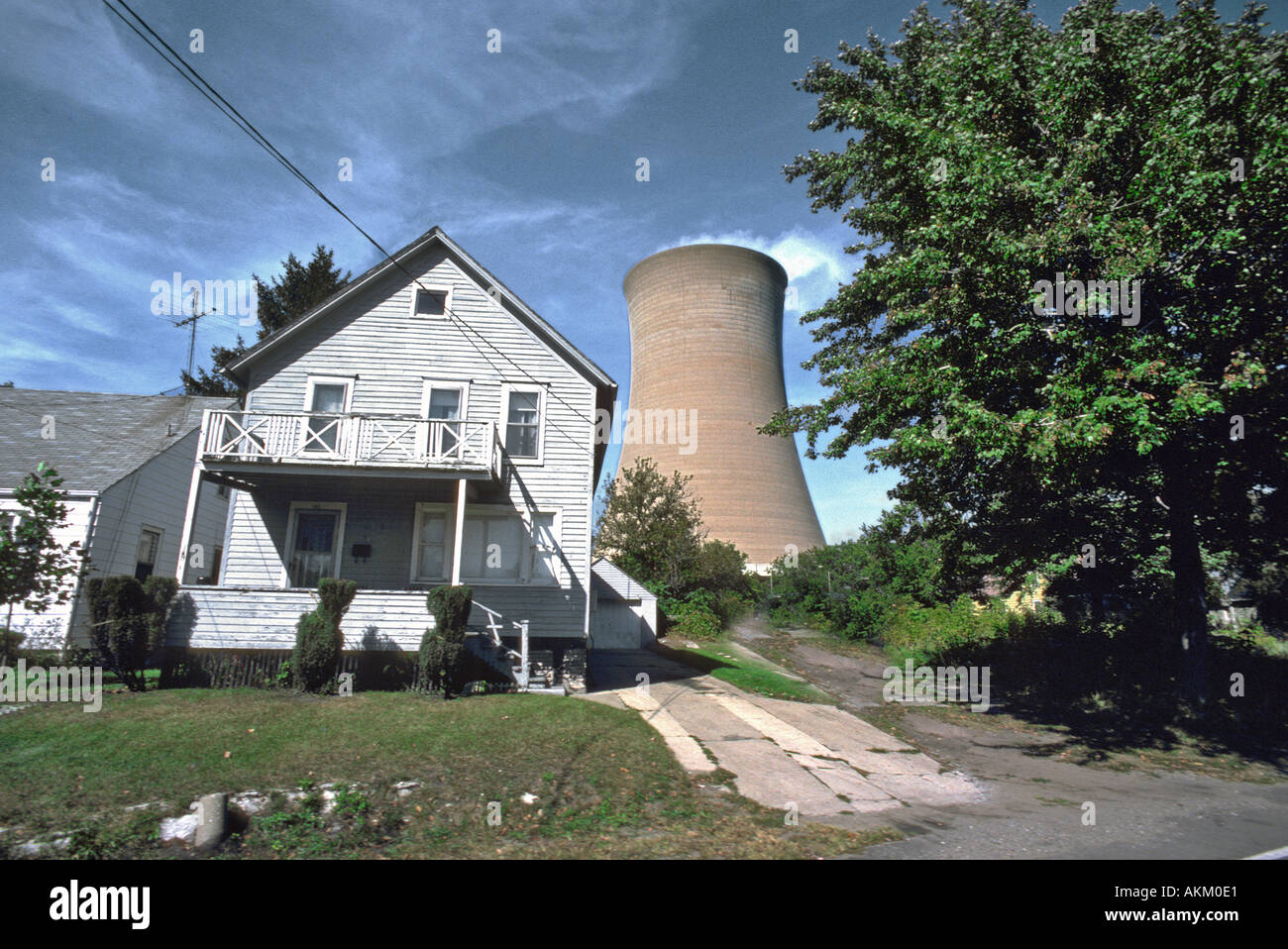 Nuclear Power Plant cooling towers in residential neighborhood Michigan Stock Photo