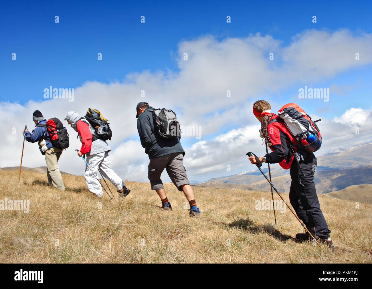 Alpine expedition going towards the peak Korab Stock Photo
