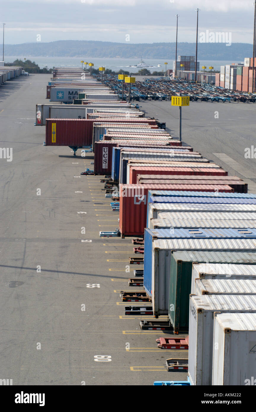 Shipping containers and ships in the port of Washington Stock