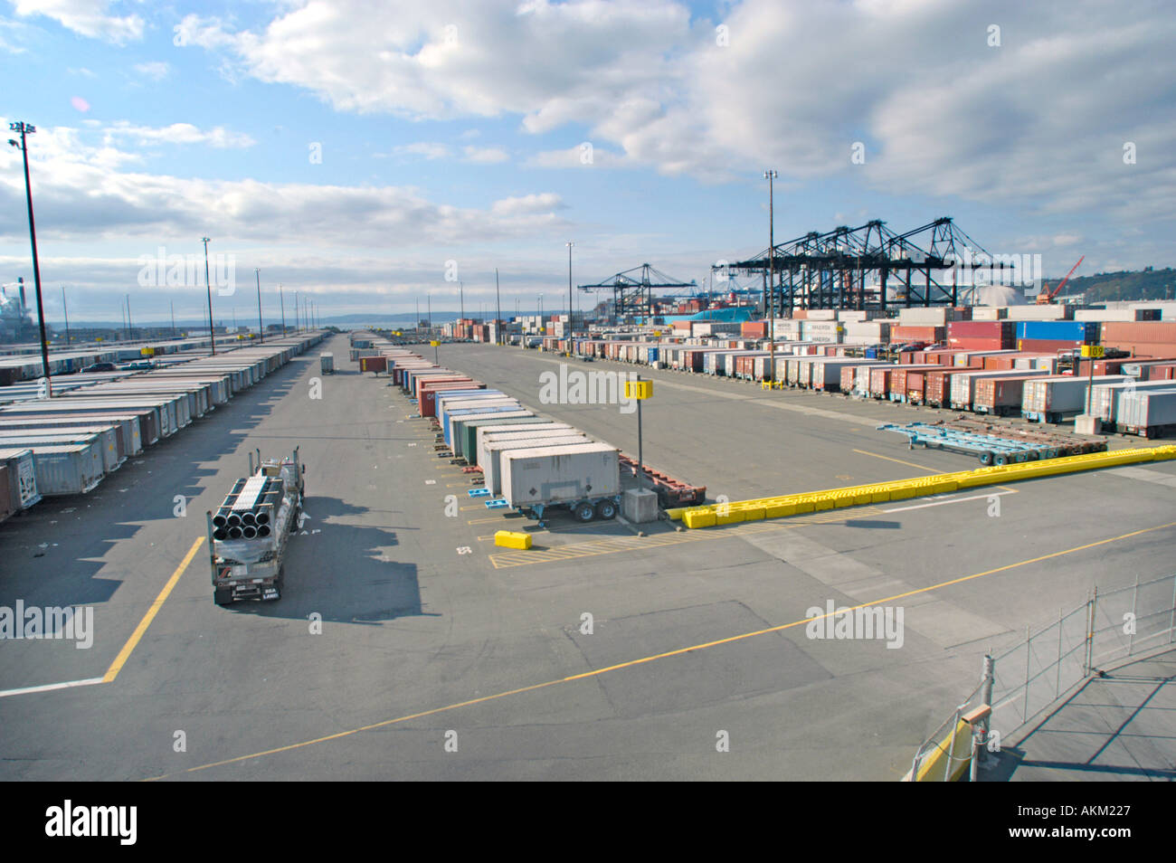 Shipping containers and ships in the port of Washington Stock
