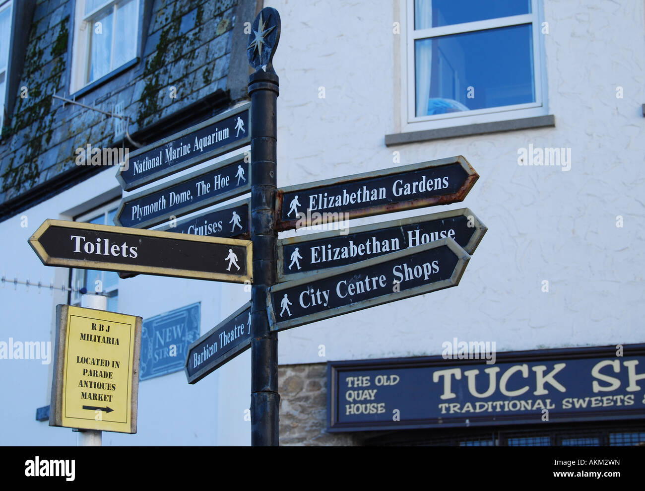 Signpost at the Barbican Plymoth Devon England Stock Photo - Alamy