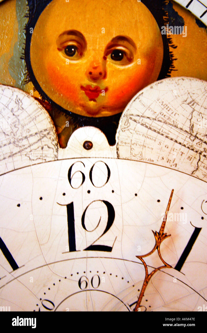 English Cottage Grandfather Clock with second minute hour hands moon