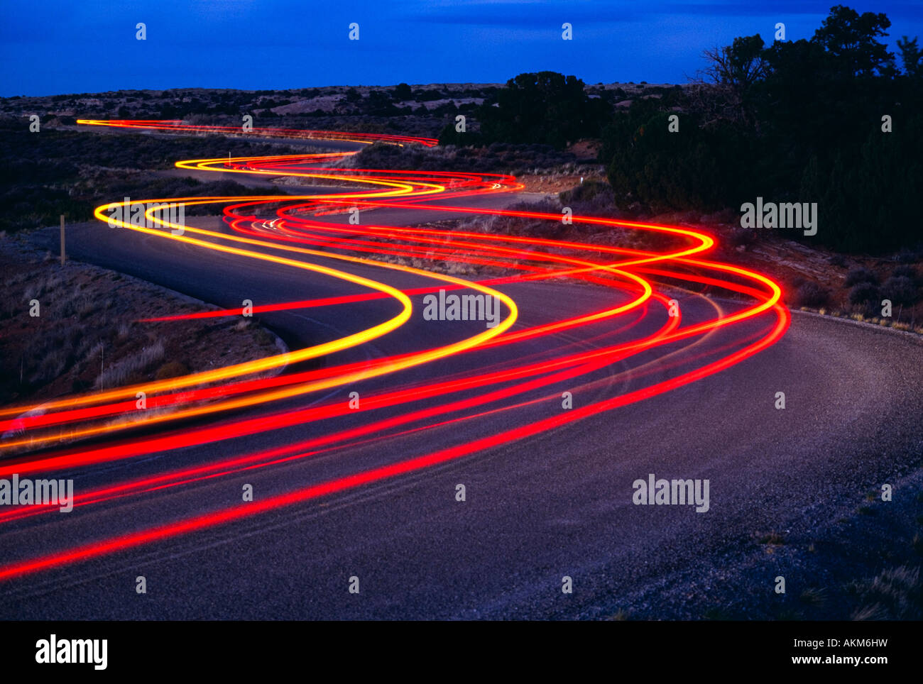 Streaking car lights on road, Utah, USA Stock Photo Alamy