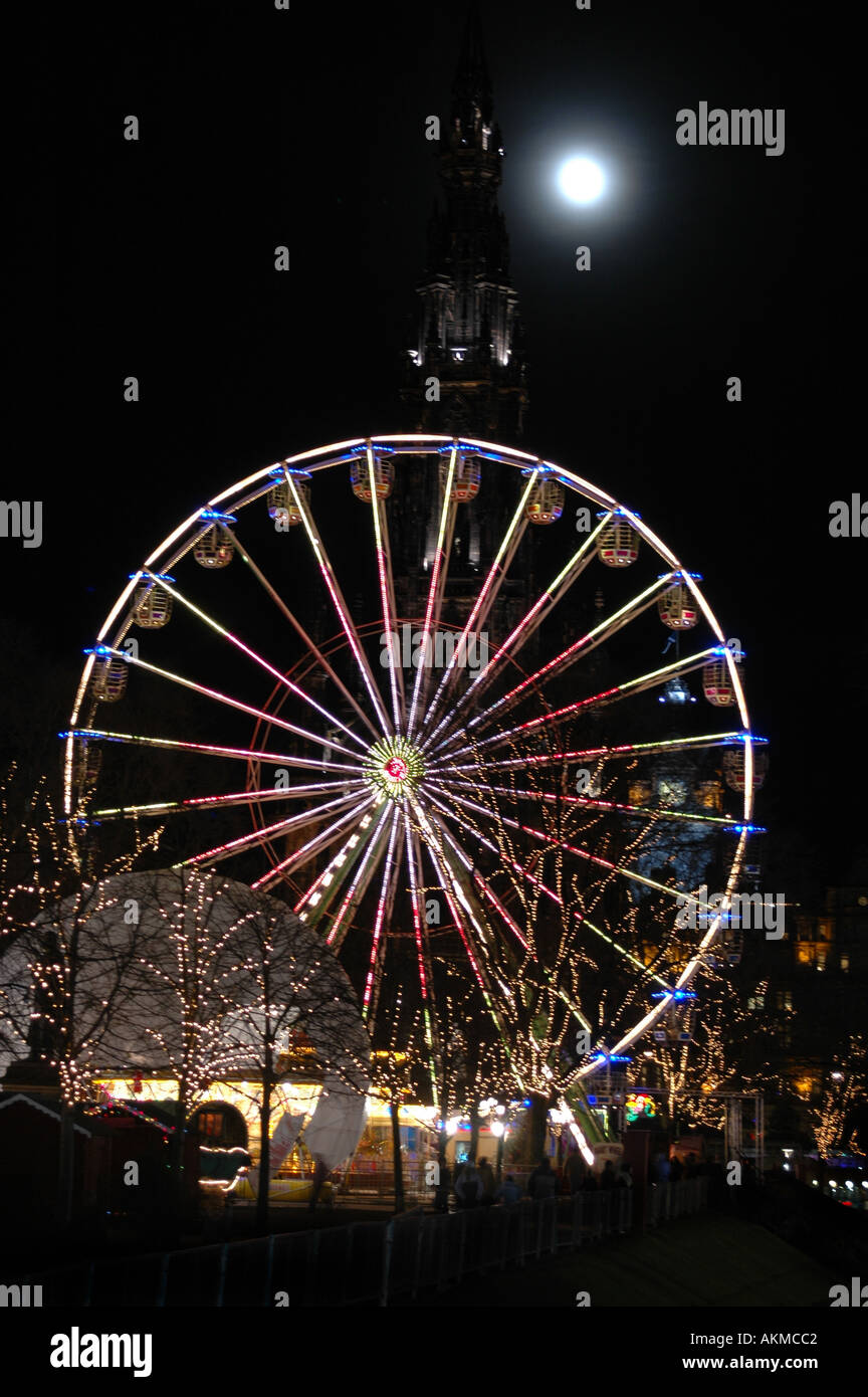 Edinburgh fair at night full moon and wheel Stock Photo
