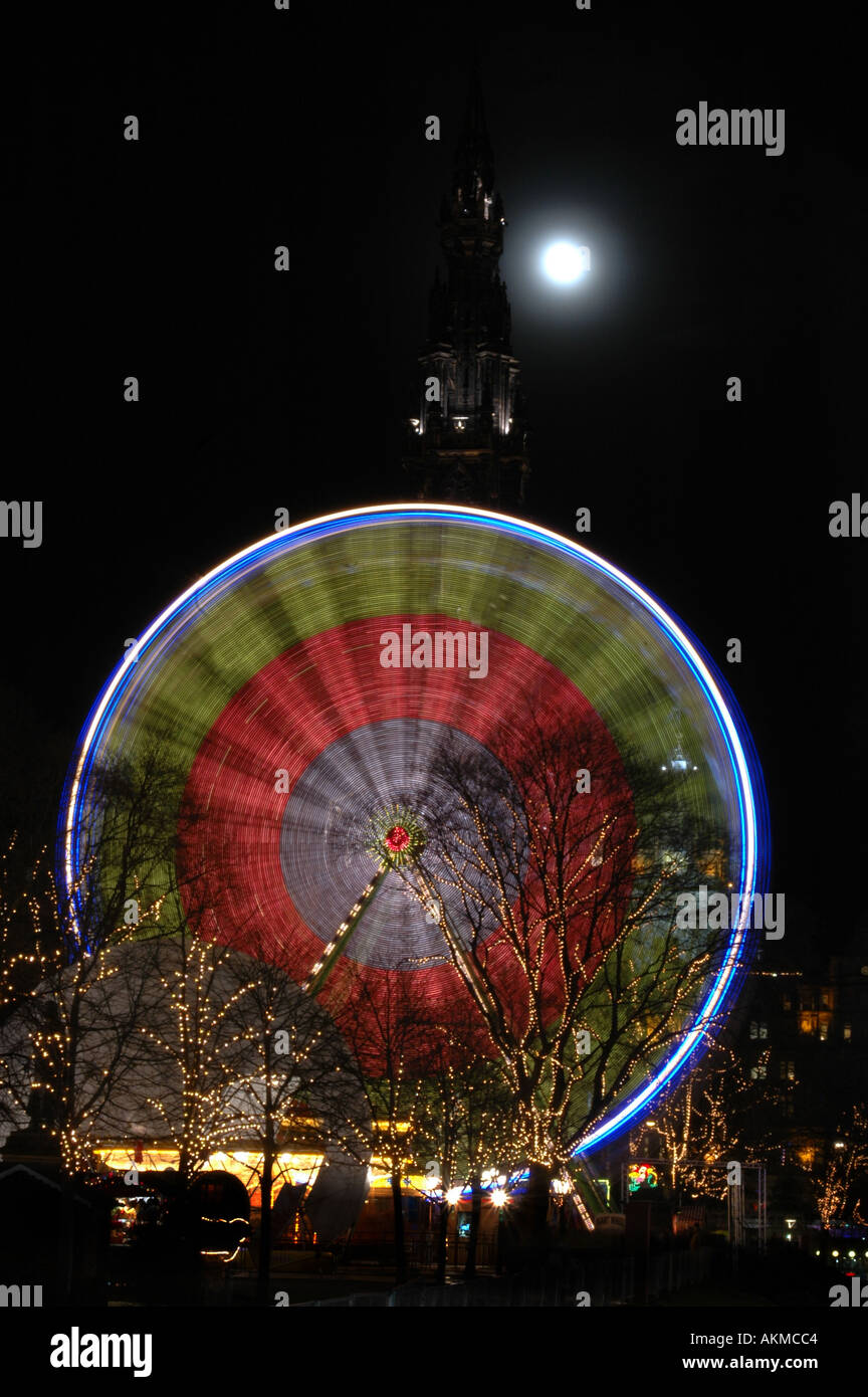 Edinburgh fair in full moon and spinning wheel Stock Photo