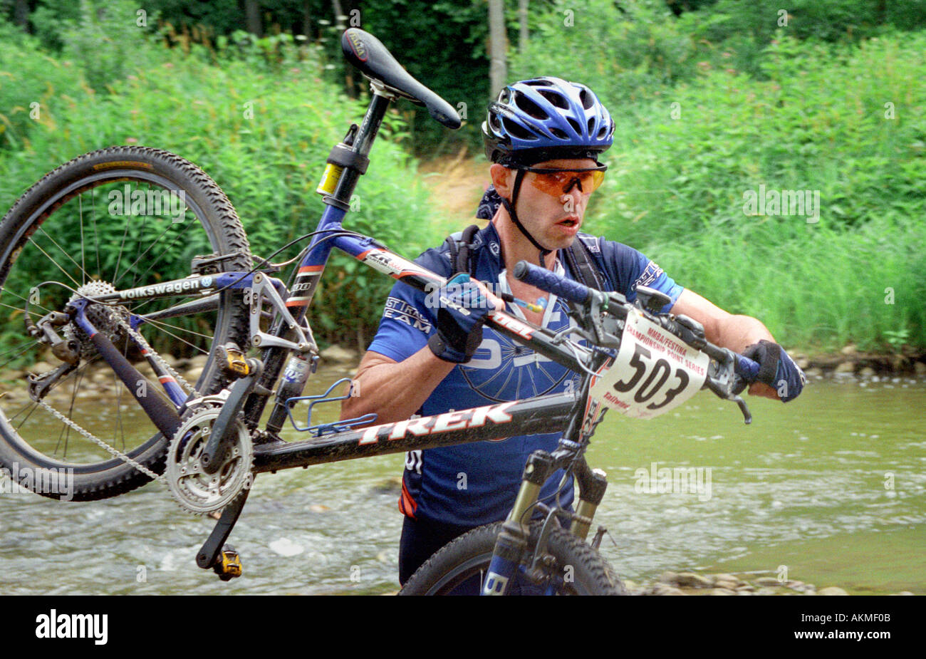 Mountain bike race competition test abilities of bicycle race competitors Port Huron Michigan Stock Photo