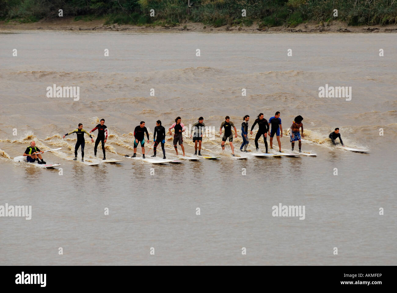 France Gironde Saint Pardon De Vayres Dordogne River Surfers On The Mascaret Wave Stock Photo Alamy