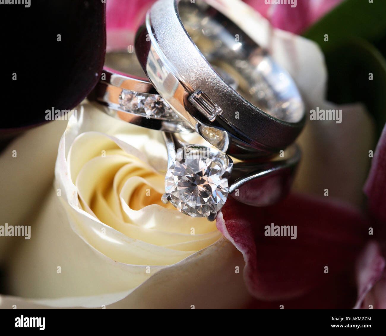 Wedding rings and roses Stock Photo - Alamy