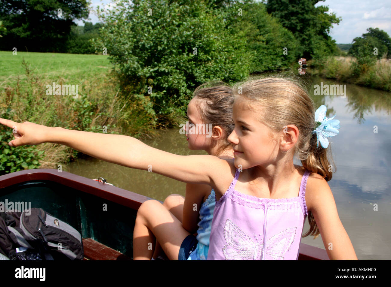 Two Girls on a Canal Trip Stock Photo