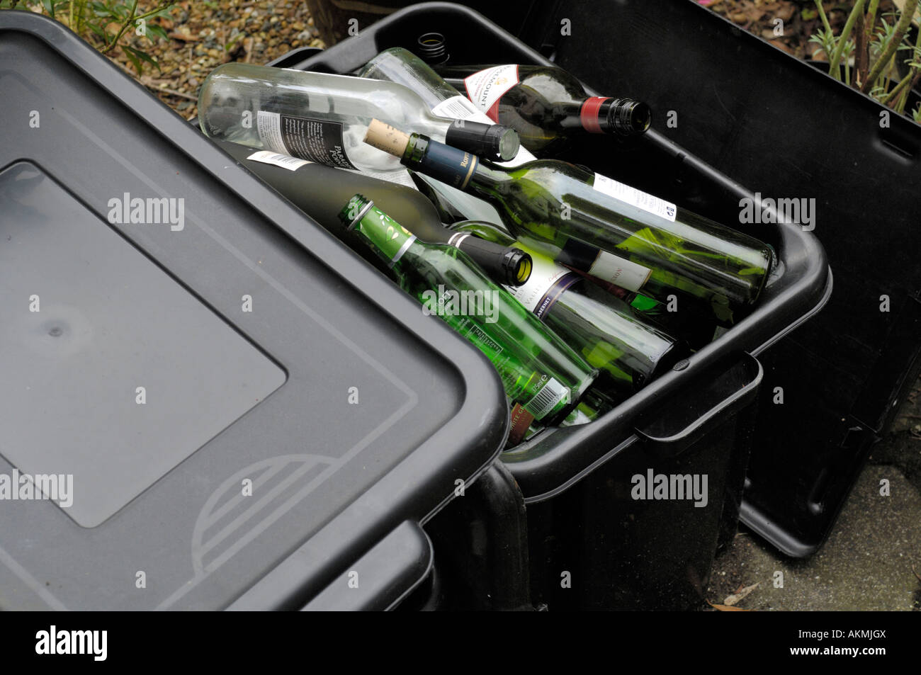 Glass Wine Bottles in Recycling Bin Stock Photo Alamy