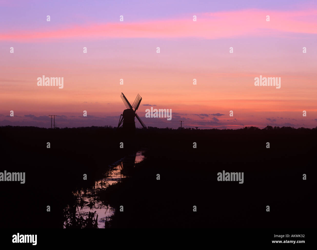 Herringfleet Windmill Suffolk Winter Sunset Stock Photo