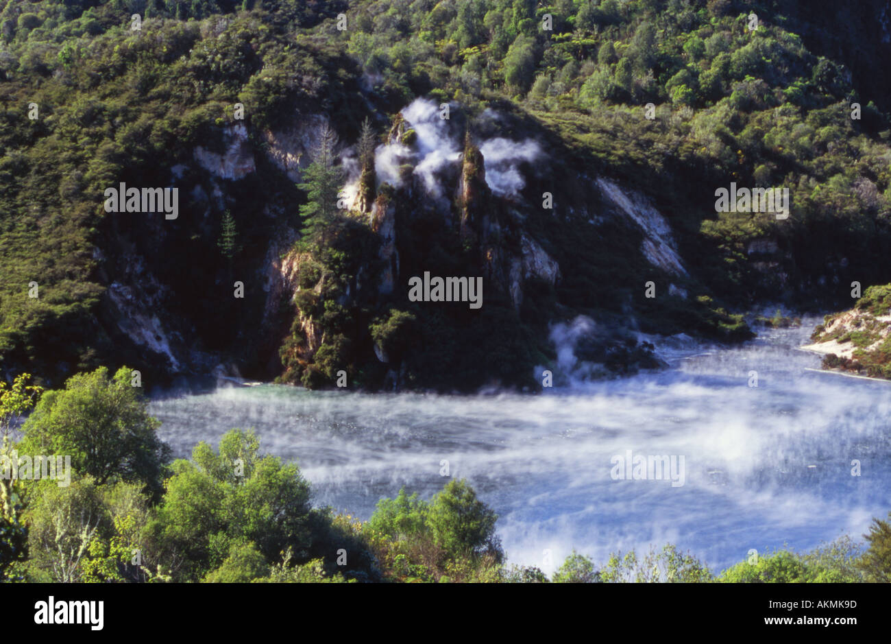 Cathedral Rock and Frying Pan lake in Echo Crater Waimangu Valley North