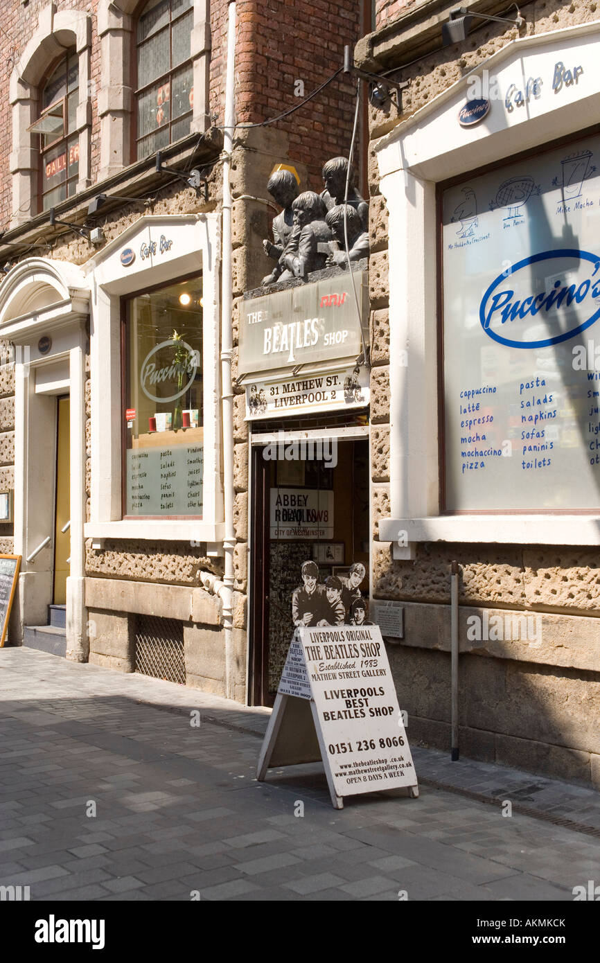 The Beatles shop, Matthew Street in the Cavern Quarter, Liverpool, England Stock Photo