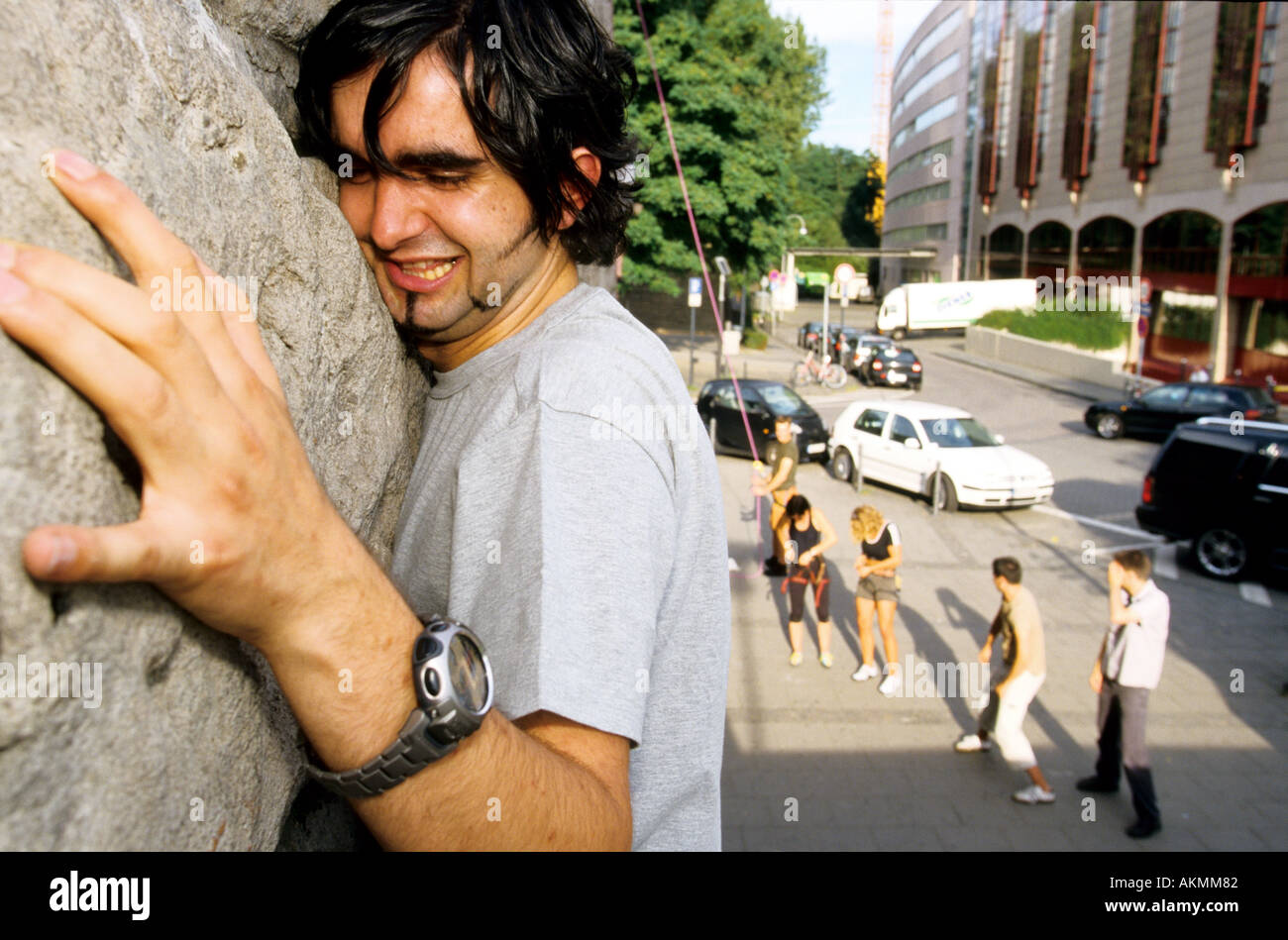 Germany Free time Young man climbing  Stock Photo