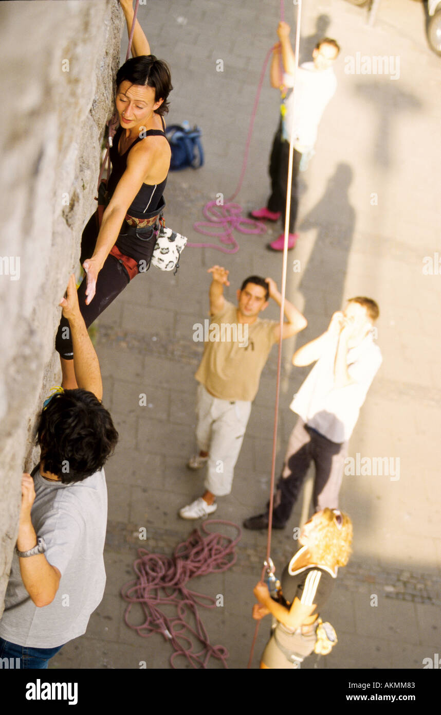 Germany Free time Young persons climbing  Stock Photo