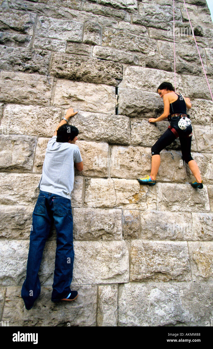 Germany Free time Young persons climbing  Stock Photo