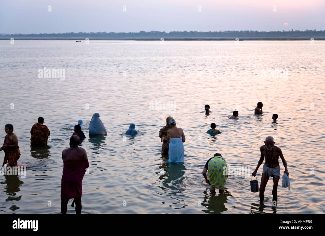 Ritual morning bath. Assi Ghat. Ganges river. Varanasi. India Stock ...