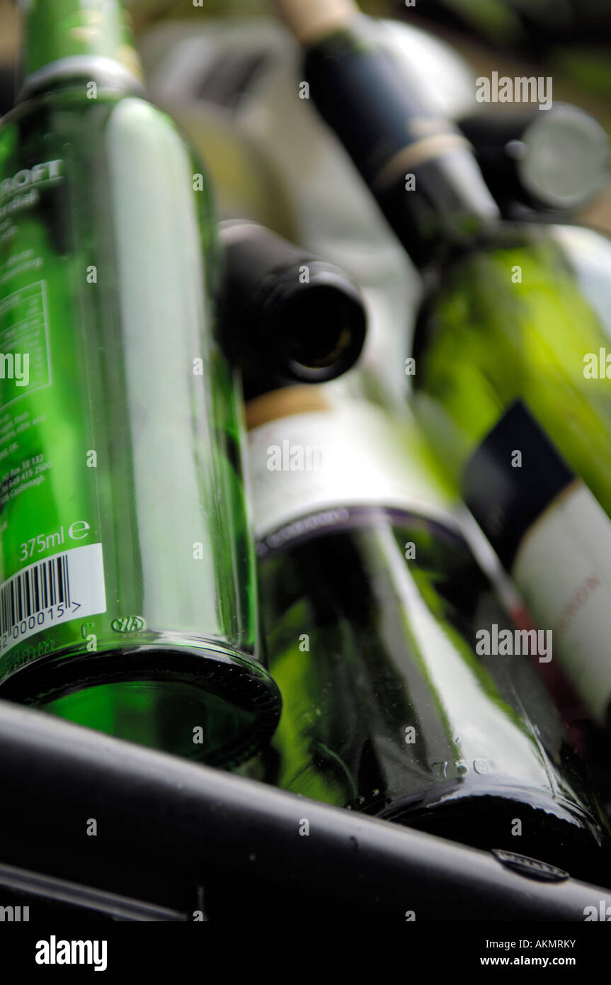 Glass Wine Bottles in Recycling Bin Stock Photo - Alamy