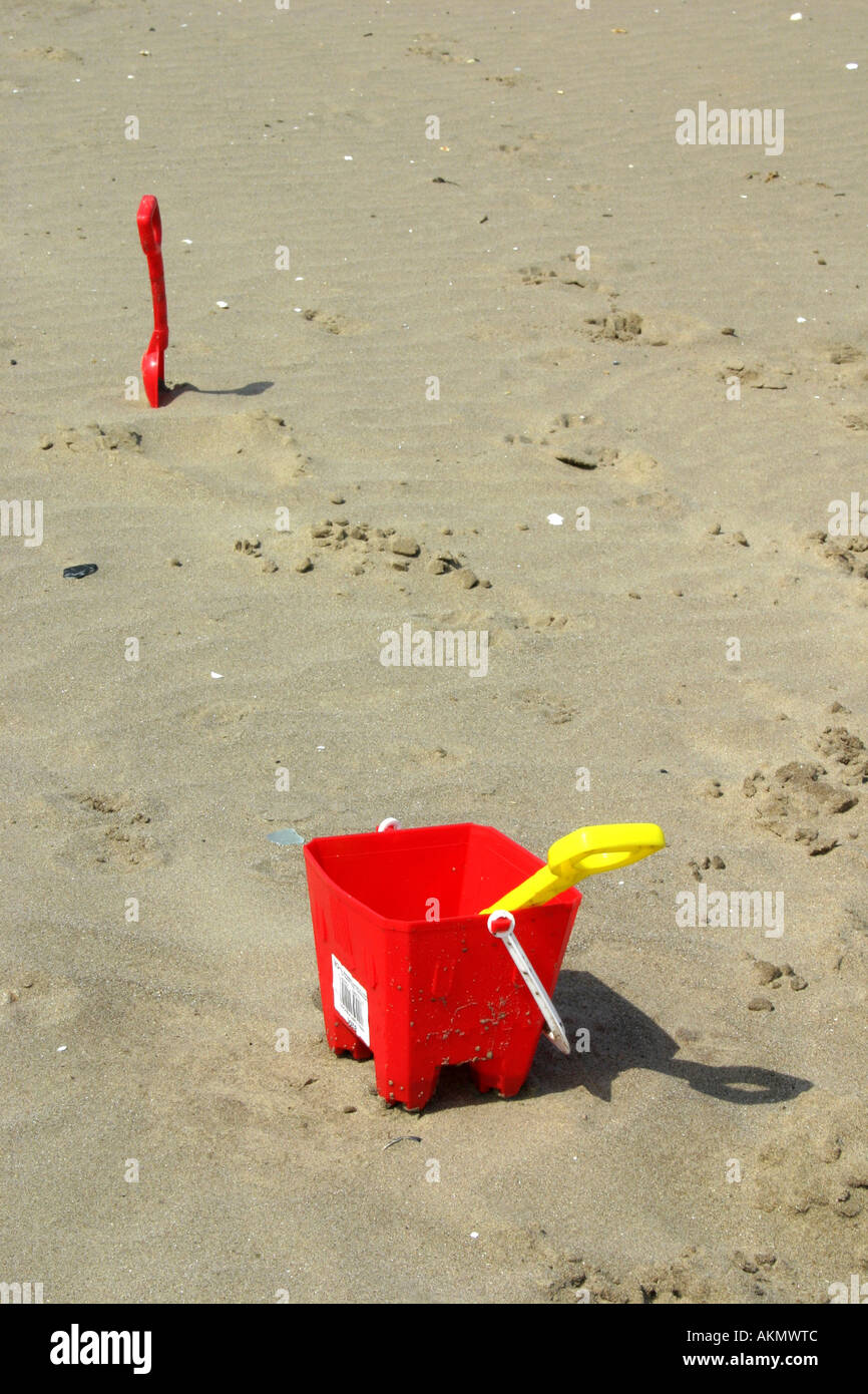 child's bucket and spade on the beach at Waterfoot, County Antrim