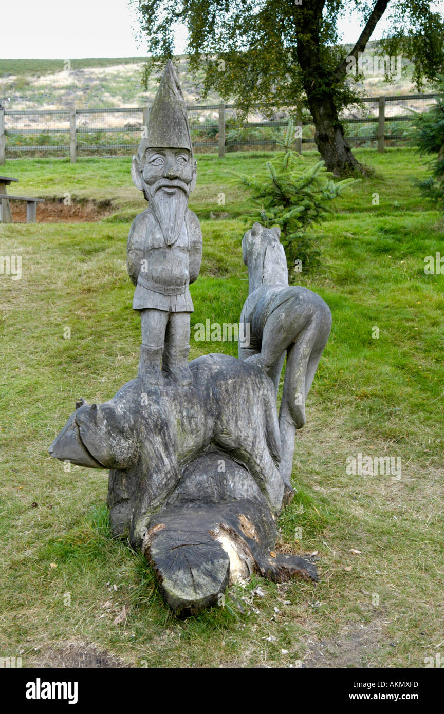 Tales of the Mabinogion carved wooden sculpture at Cwmcarn Forest Drive