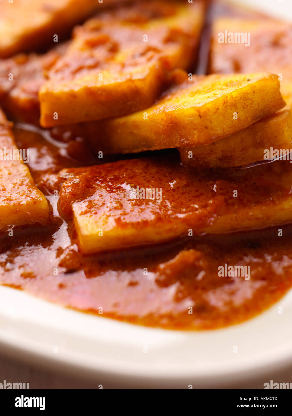 A dish of spicy Indian Paneer sauteed cheese editorial food Stock Photo