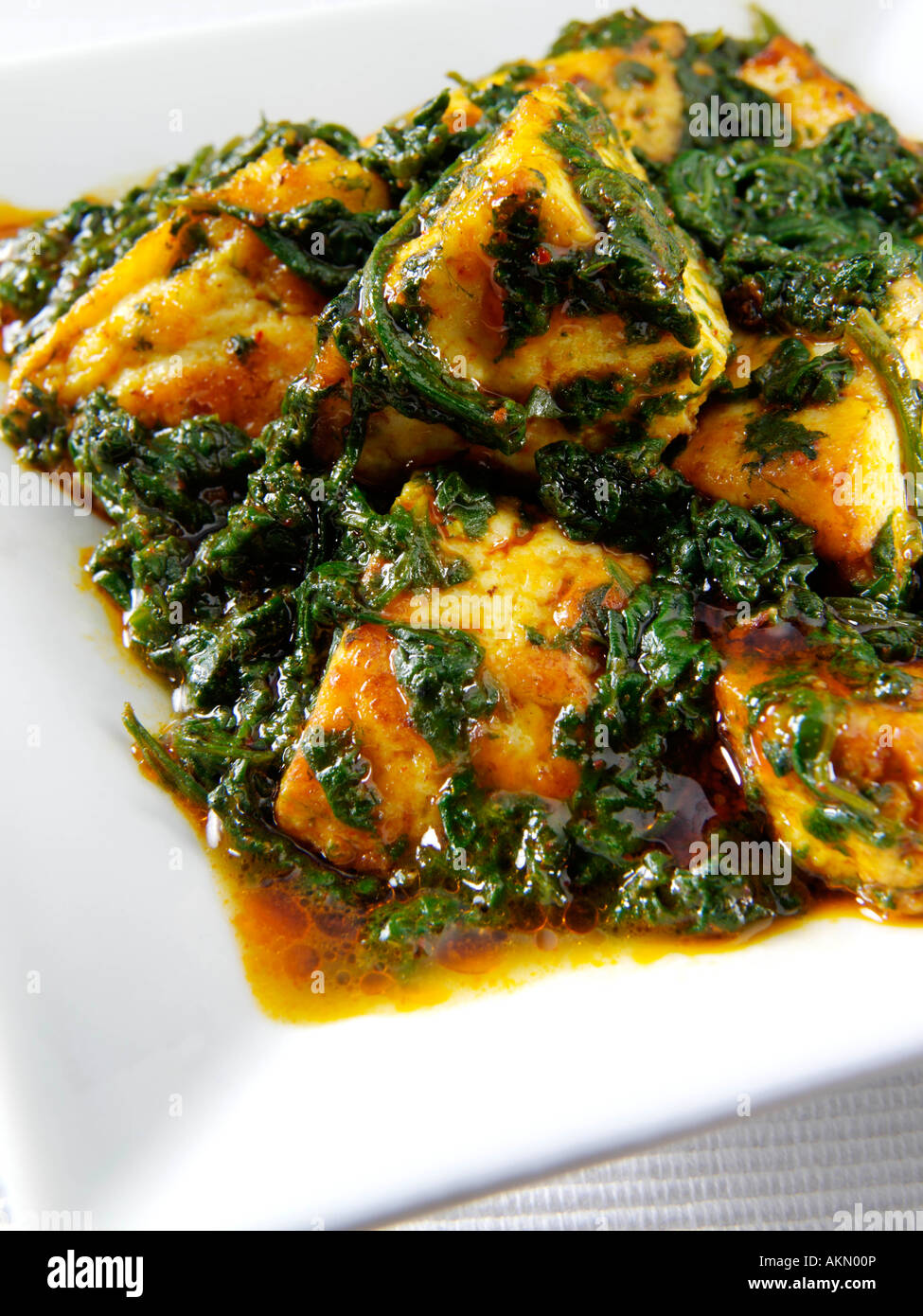A dish of spicy Indian palak paneer spinach editorial food Stock Photo