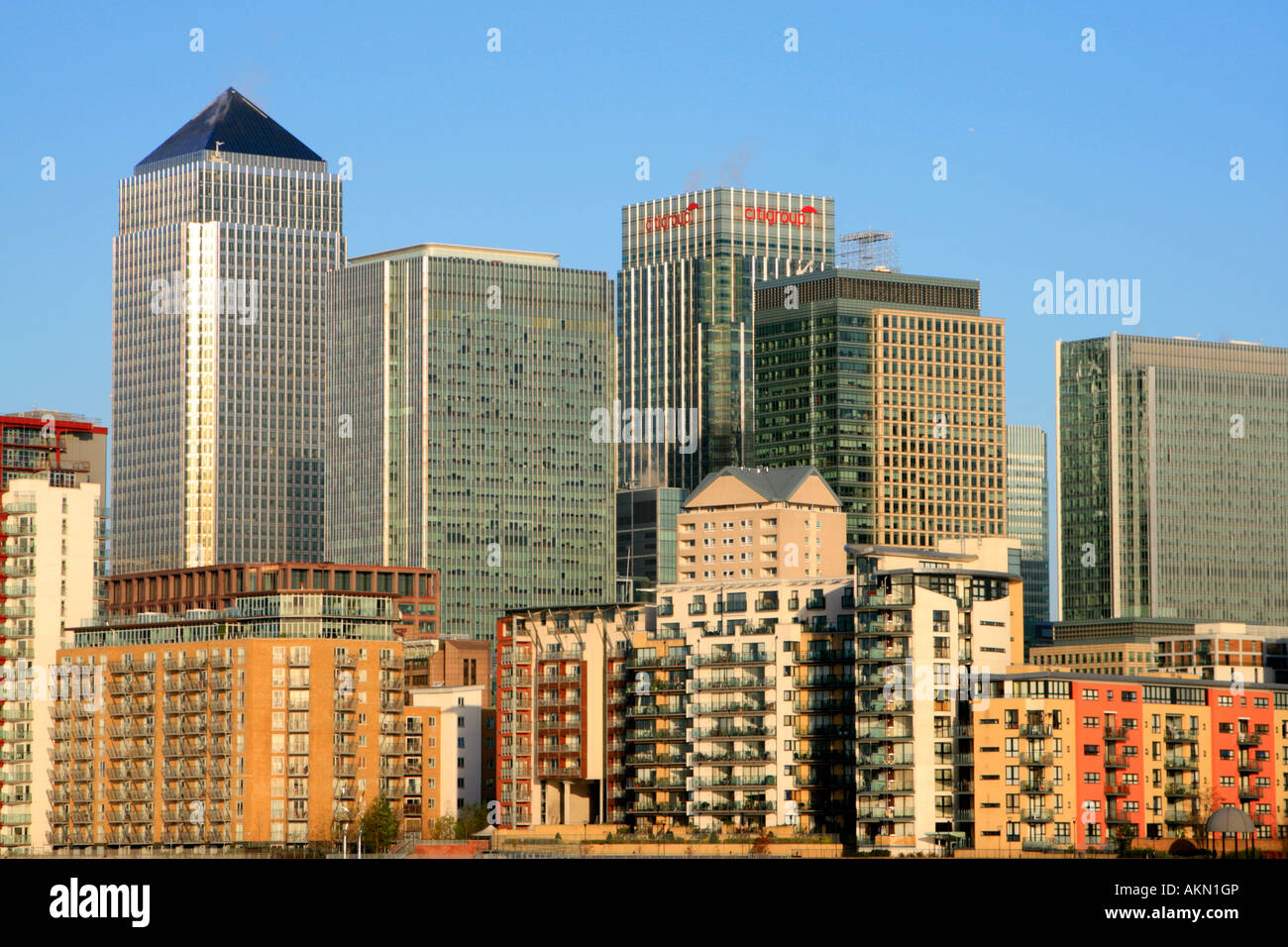 canary wharf hi-rise buildings from greenland docks london england uk ...