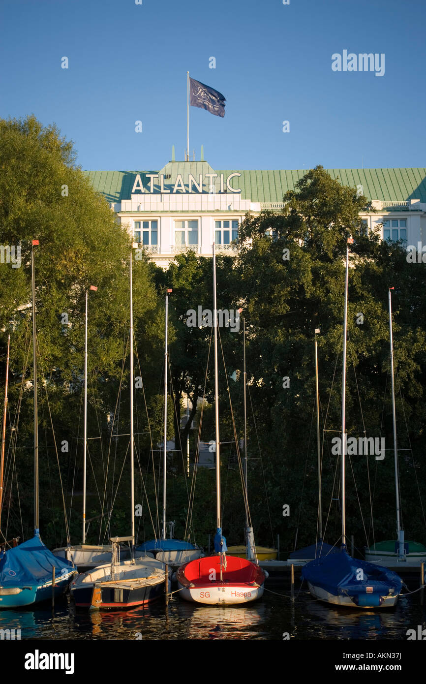 Part of the hotel Atlantic called the white castel at Alster Hamburg Germany Stock Photo