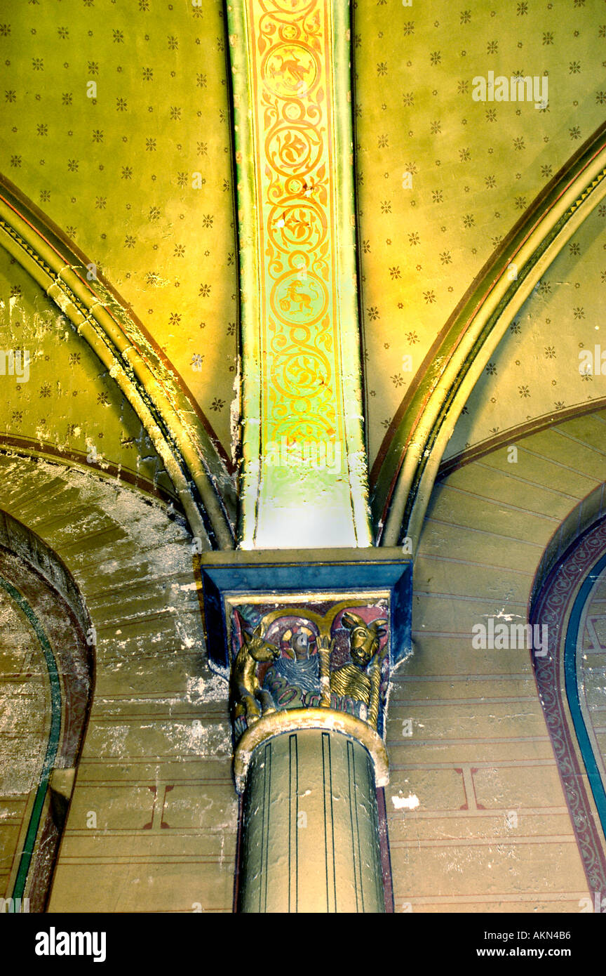 Paris France, Inside Monument 'Architectural Detail' of Old Columns in 'Saint Germain des Pres' Church 'architectural mouldings' Stock Photo