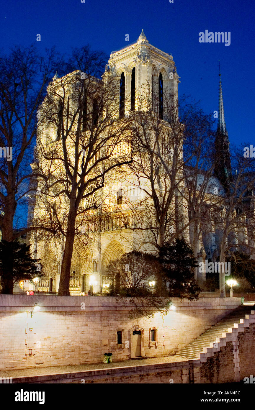 Paris France Religion "Notre Dame Cathedral" Church Exterior "Lit Up
