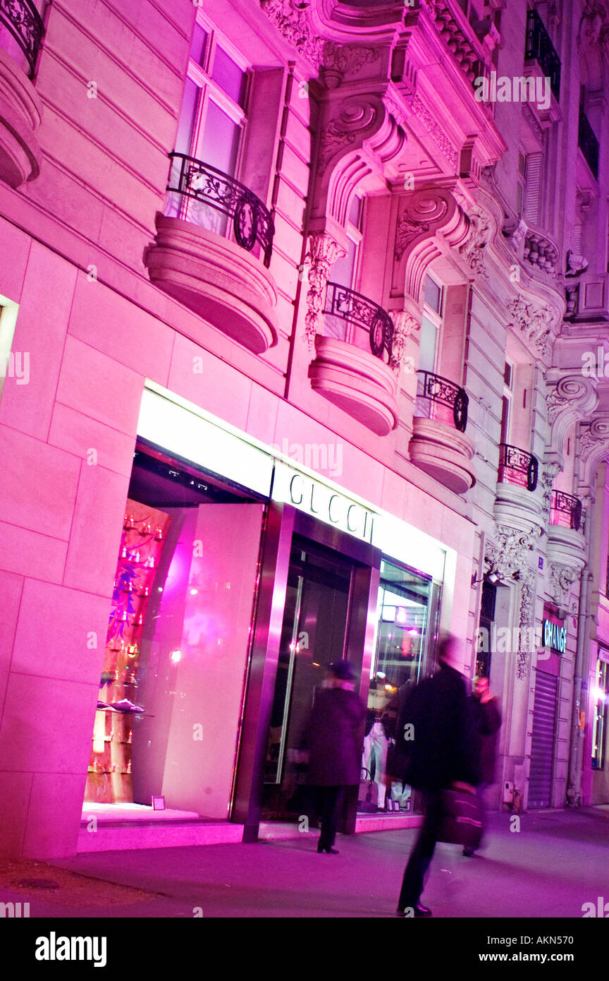 Paris, France, Shopping, Luxury Stores "Gucci", Rue Royale, Street Scene  with Pink Lights at Night Stock Photo - Alamy