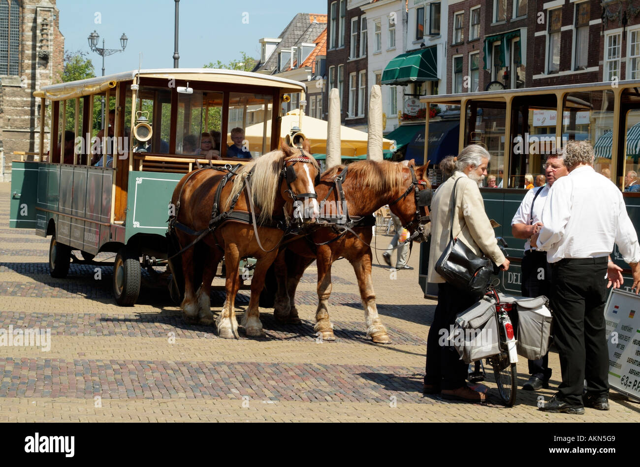 Horse drawn trolleybus. Delft Holland Europe Stock Photo