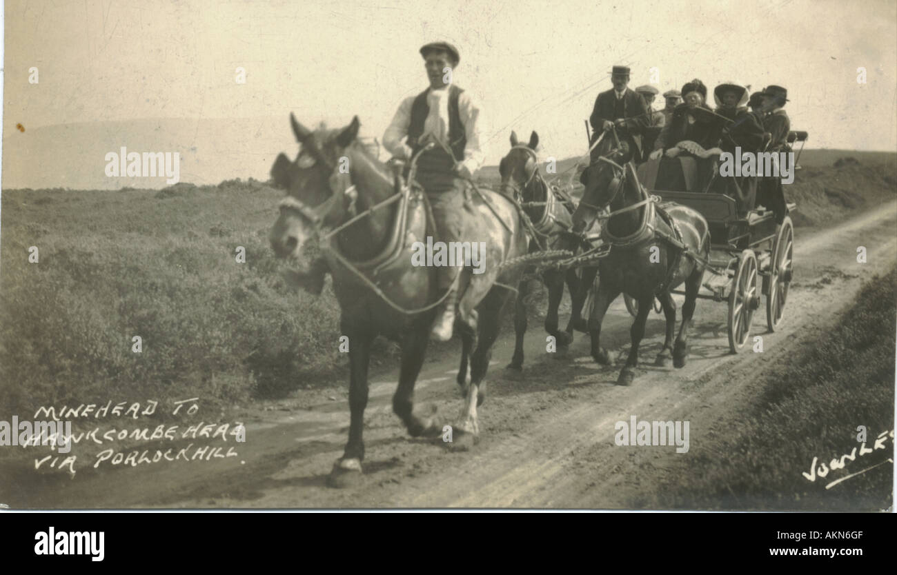 Photographic picture postcard of brake horse on tourist coach near Minehead [Somerset] circa 1905 Stock Photo