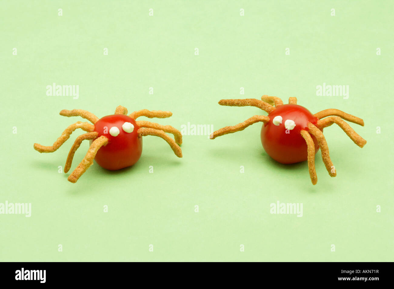 Studio shot of food shaped like spiders Stock Photo Biology Diagrams