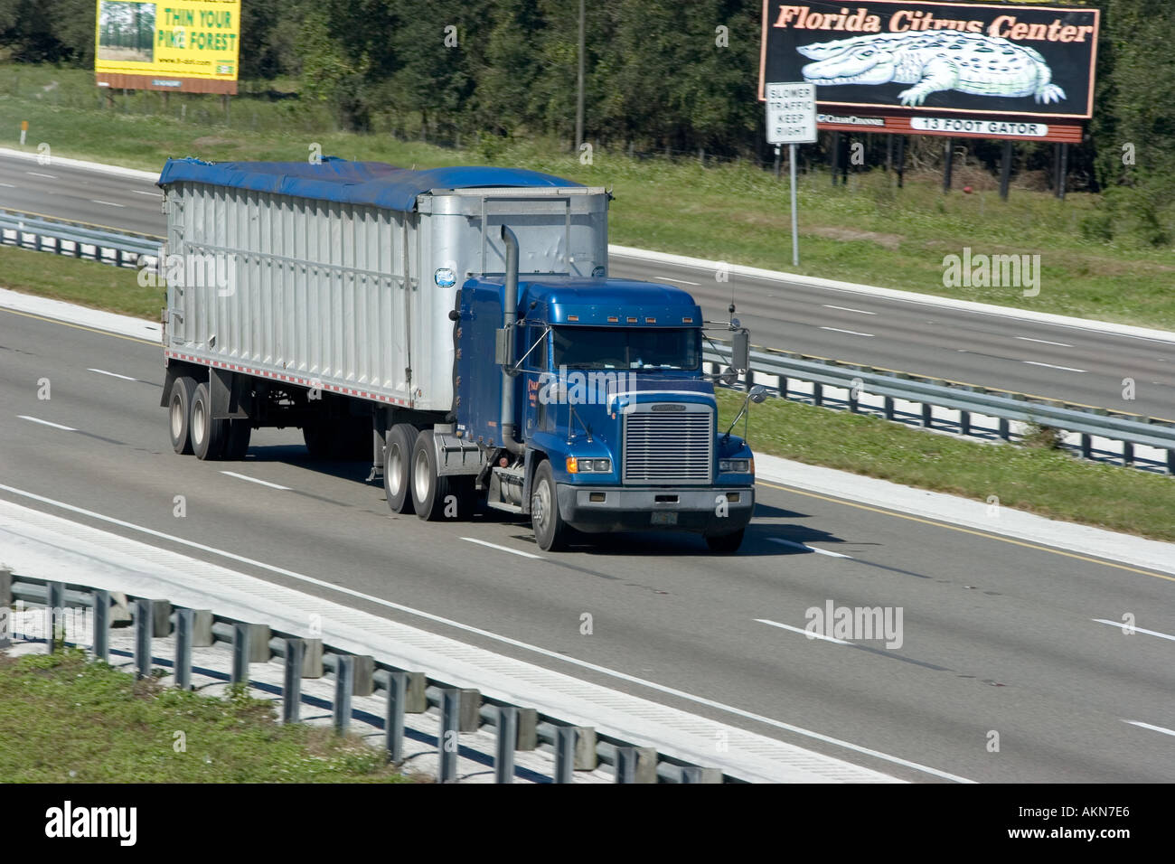 Semi Tractor and Trailer on US Interstate highway Stock Photo Alamy