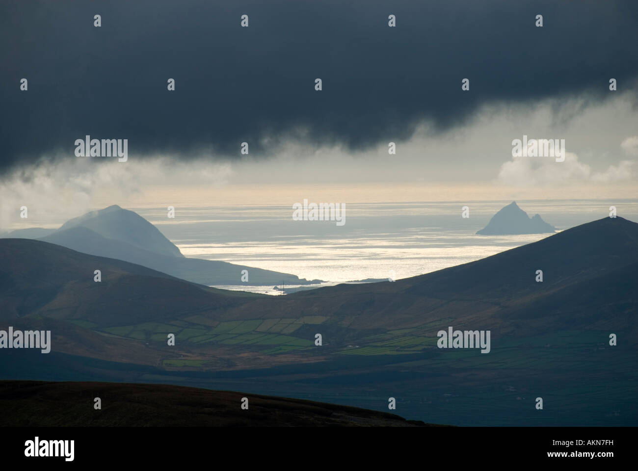 The Blasket Islands from Brandon Mountain, Dingle Peninsula, County Kerry, Ireland Stock Photo